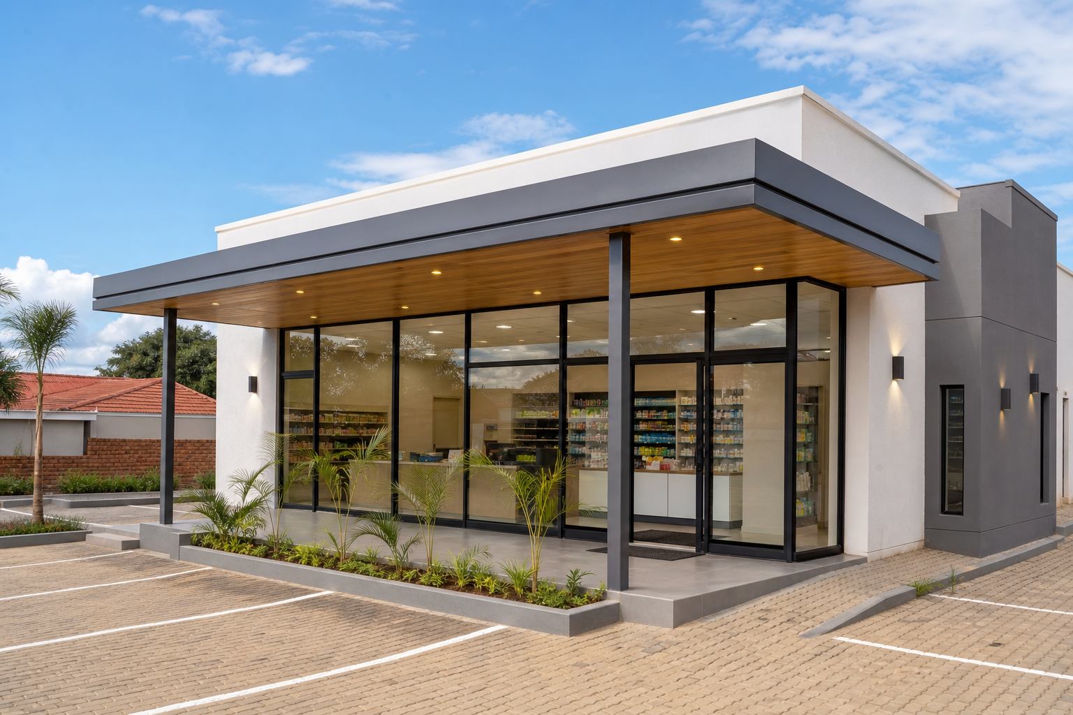 Modern pharmacy construction project in Zimbabwe