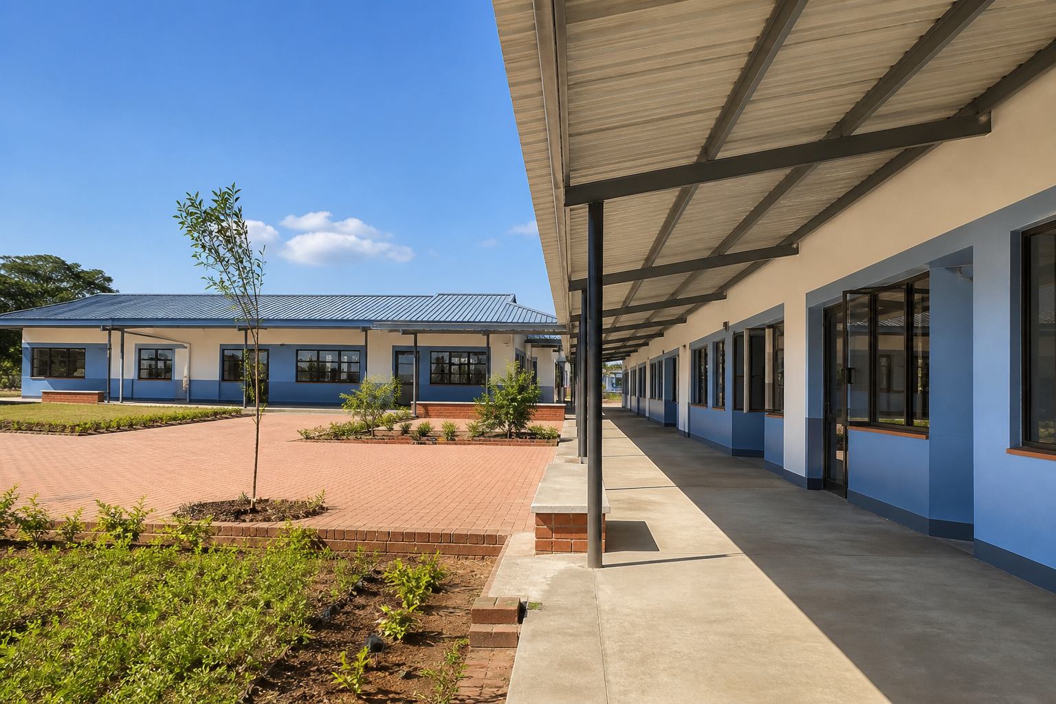 Modern school construction project in Zimbabwe